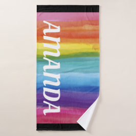 Toalha De Banho Arco-Íris Nome Personalizado Bath Towel