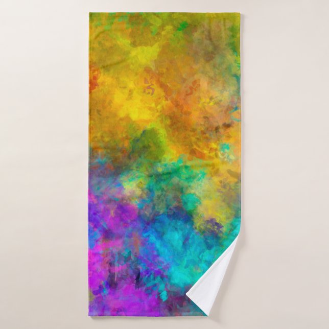 Toalha De Banho art abstract vibrant rainbow painted background wi (Toalha de Banho)