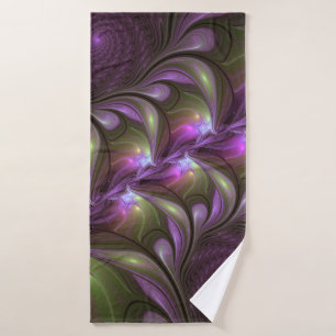 Toalha De Banho Arte Fractal de Khaki, Abstrato violeta e colorida