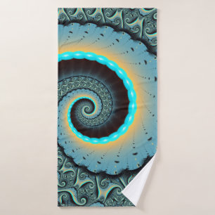 Toalha De Banho Arte fractal espiral abstrato azul-turquesa laranj