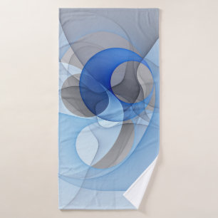 Toalha De Banho Arte Gráfica Fractal Azul Cinza Abstrata Moderna