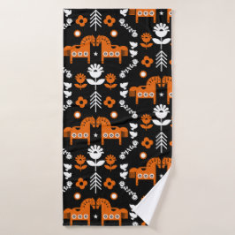 Toalha De Banho Arte popular sobre cavalos escandinavos