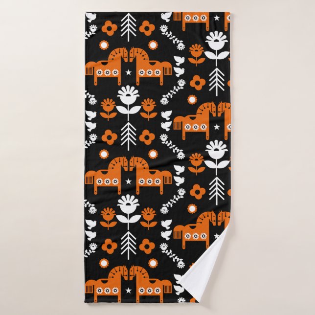 Toalha De Banho Arte popular sobre cavalos escandinavos (Toalha de Banho)