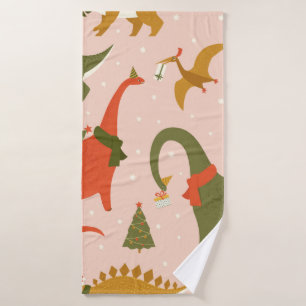 Toalha De Banho Árvore da Festa de Natal Dino Rex. Dinossauro em
