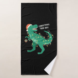 Toalha De Banho Árvore de dinossauros de inverno de natal engraçad