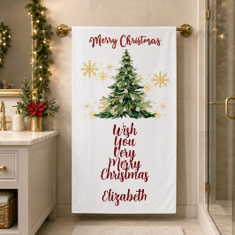 Toalha De Banho Árvore de Natal em Aquarela Personalizada Feliz Na