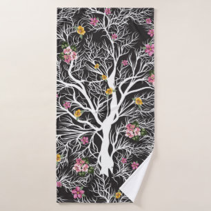 Toalha De Banho árvore preta sem costura com padrão floral color