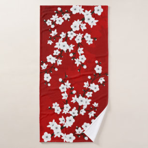 Toalha De Banho Asia Floral White Chersom Red