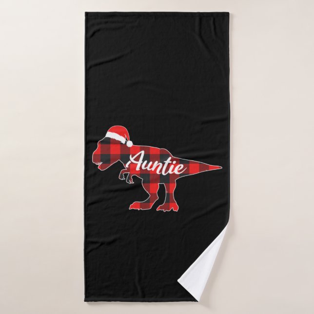 Toalha De Banho Auntiesauro - Tia T-Rex Tia Vermelha Xadrez Natal  (Toalha de Banho)