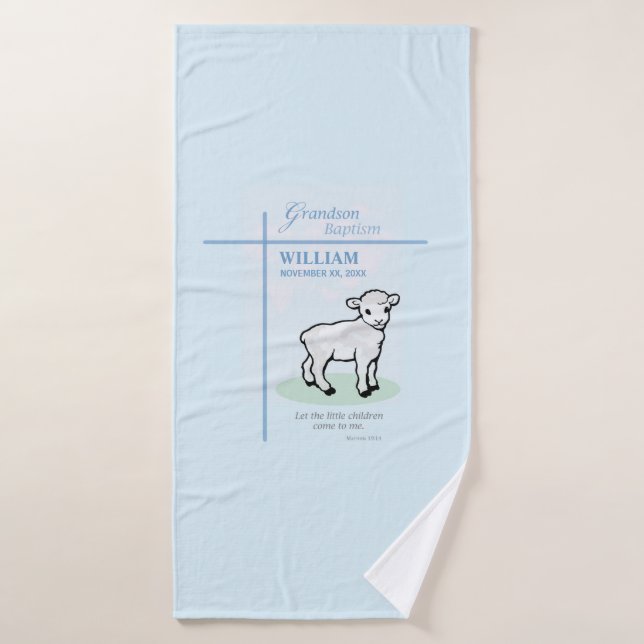 Toalha De Banho Avô Baptism Blue Lamb Personalizado (Toalha de Banho)