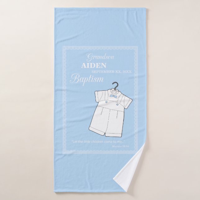 Toalha De Banho Avô de batismo personalizado com o bebê azul (Toalha de Banho)