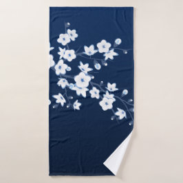 Toalha De Banho Azul-cereja-flor-branco