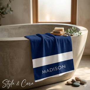 Toalha de Banho Azul Marinho Personalizada com Nom