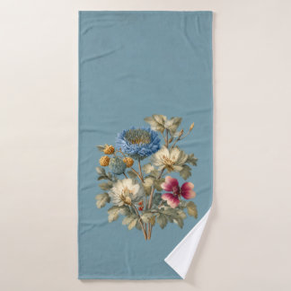 Toalha De Banho Azul Vintage e Floral Rosa Banho
