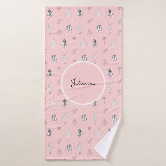Toalha De Banho Ballerina rosa e flores (Toalha de Banho)