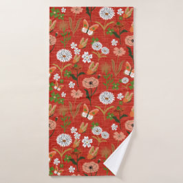 Toalha De Banho Bambu Floral Borboleta Bambus Shamrocks em Vermelh