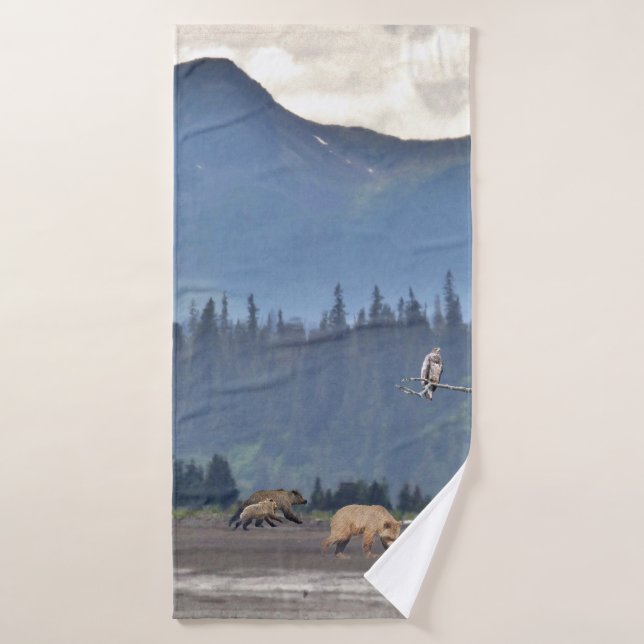 Toalha De Banho Bath Towel com ursos e filhotes (Toalha de Banho)