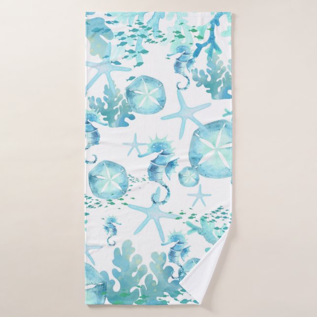 Toalha De Banho Bath Towel Teal Blue Seacavalo Sandól Seashell (Toalha de Banho)