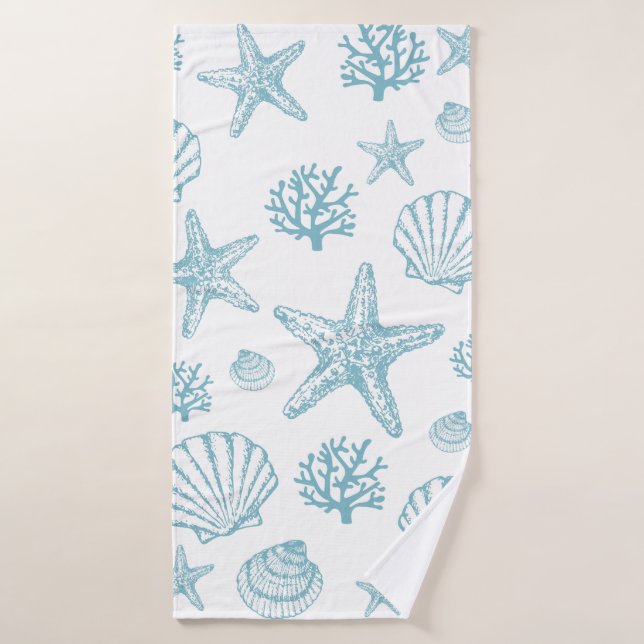Toalha De Banho Bath Towel Teal Seashell Starfish Padrão de Beachy (Toalha de Banho)