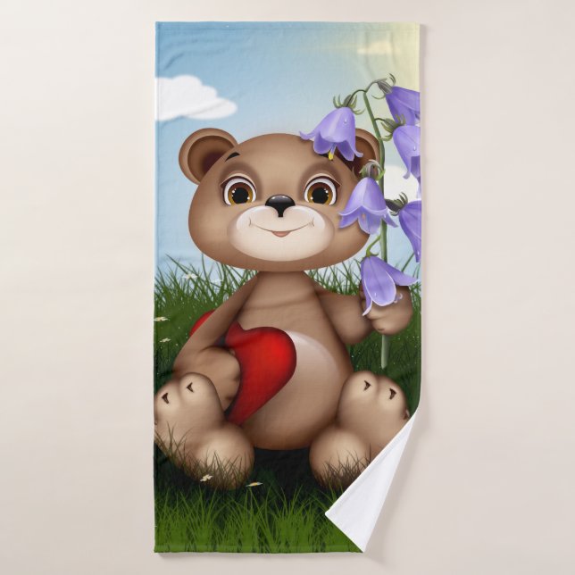 Toalha De Banho Bear Holding Bouquet Flower-30926 (Toalha de Banho)