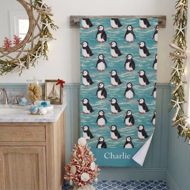 Toalha De Banho Bebê Pinguim Kids Costeiro (Criador carregado)