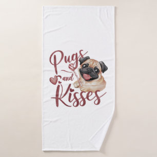 Toalha De Banho beijo de cão .Pugs & Kisses Watercolor Tee