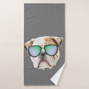 Toalha De Banho Belo cão inglês com óculos de sol, cachorrinho eng