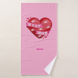 Toalha De Banho Best Mom 3D Glossy Red Heart Mother's Day Gif