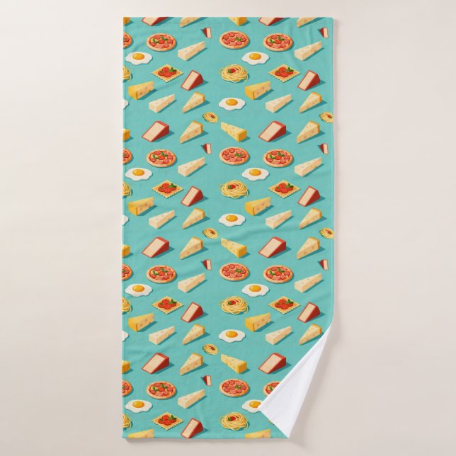 Toalha De Banho Blocos de queijo de pizza isométricos e ovos frito (Toalha de Banho)
