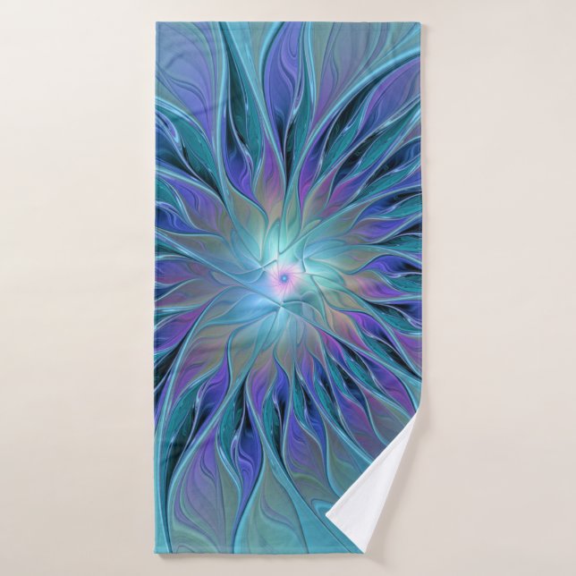 Toalha De Banho Blue Purple Flower Dream Abstract Fractal Art (Toalha de Banho)