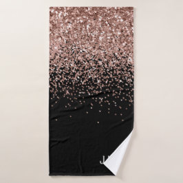 Toalha De Banho Blush Rosa Dourado Rosa Preto Brilho Monograma Fem
