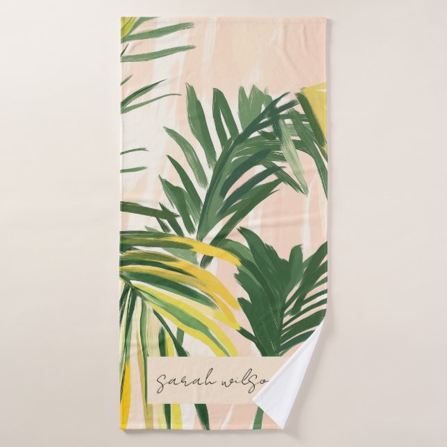 Toalha De Banho Boho Blush Green Palm Sai da Praia (Toalha de Banho)