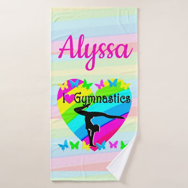 TOALHA DE BANHO BONITA E COLORIDA EU AMO GINÁSTICA (Toalha de Banho)