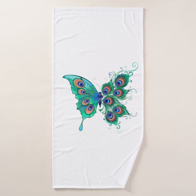 Toalha De Banho Borboleta com Penas de Pavão Verde (Toalha de Banho)