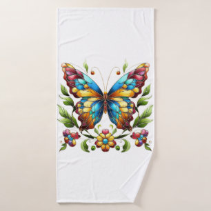 Toalha De Banho Borboleta de vidro colorida com flores
