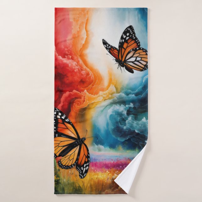 Toalha De Banho Borboletas em uma tempestade colorida. (Toalha de Banho)