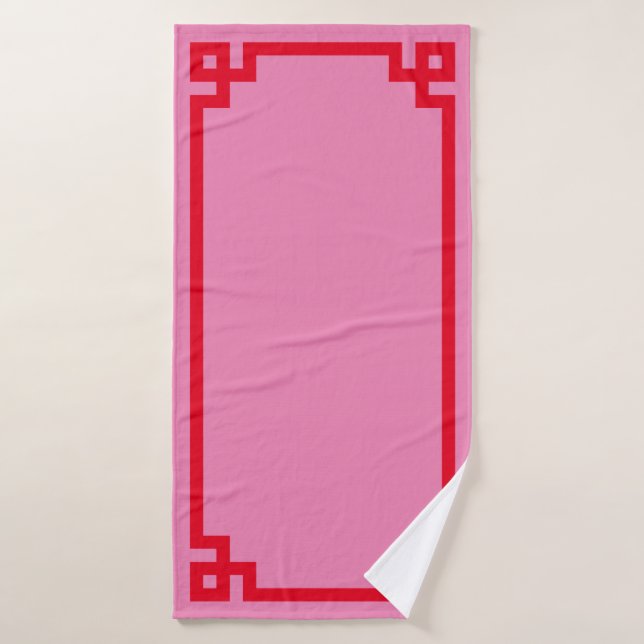 Toalha De Banho Borda de Chave Grega Rosa e Vermelha (Toalha de Banho)