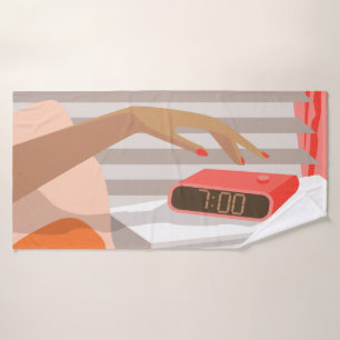 Toalha De Banho Botão de snooze do despertador da mão das mulheres