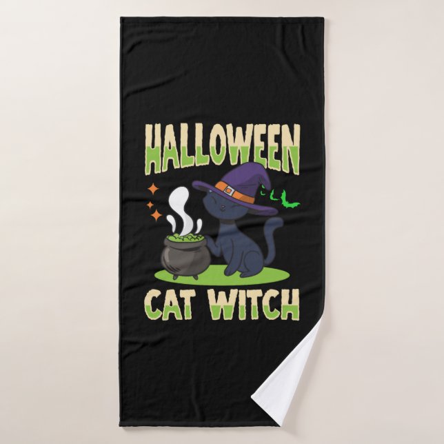 Toalha De Banho Bruxa de Gato do Halloween (Toalha de Banho)