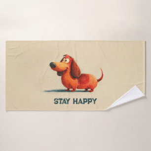 Toalha De Banho Cachorro Feliz Tay – Arte de Citação Positiva Fofa