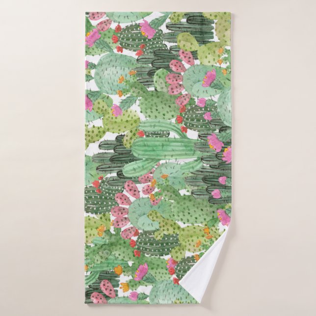 Toalha De Banho Cacto Pintado à Mão: Verde Deserto (Toalha de Banho)