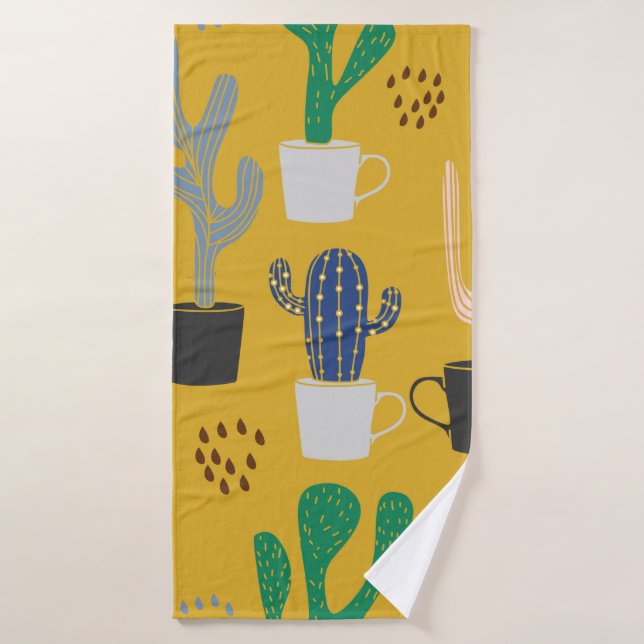 Toalha De Banho Cactus seamless pattern background. Hand drawn col (Toalha de Banho)