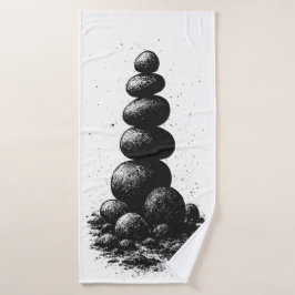 Toalha De Banho Cairn de Pedras Zen – Convite Ritual Minimalista