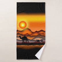 Camel Bath Towel Sunset Desert