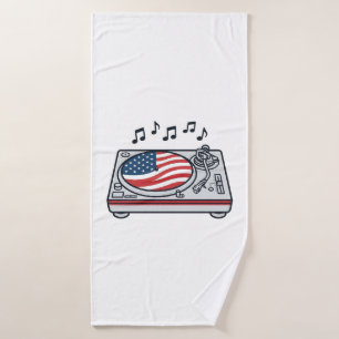 Toalha De Banho Camisa Vintage de Música de Mesa de DJ Patriótico 