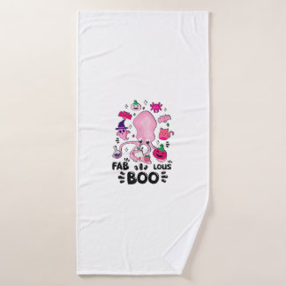 Toalha De Banho Camiseta engraçada de Halloween de gato cor-de-ros