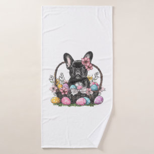 Toalha De Banho Camiseta Frenchie Dog Páscoa Frenchie Dog Ovos Art