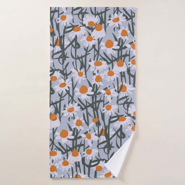 Toalha De Banho Camomile field seamless pattern on gray background (Toalha de Banho)