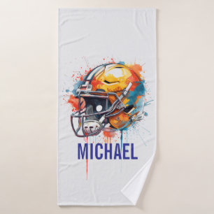 Toalha De Banho Capacete de Futebol Motivacional Inspirador Nome