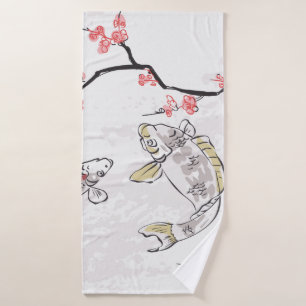 Toalha De Banho carp koi fish paisagem paisagem illustr esboço